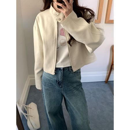 Women's Stand Collar Jacket Outerwear Zipper Cardigan Top