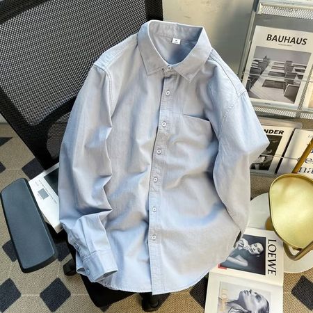 Men's Long Sleeve Shirt Solid Color Casual Lapel Shirt